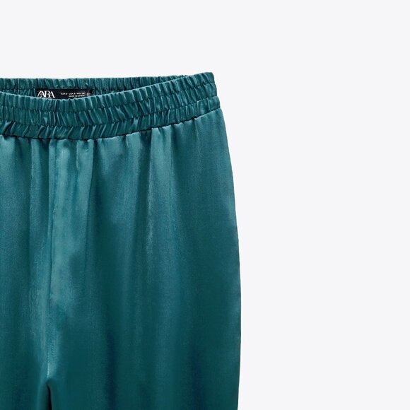 NWT Zara teal satin finish jogger trouser pants - Picture 4 of 7